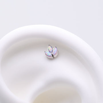 Detail View 1 of Implant Grade Titanium OneFit Threadless Triple Marquise Fire Opal Leaflet Top Part-Purple Opal